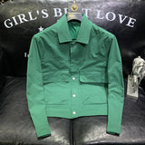 Men Jackets Pure Color Cropped Japanese Style Pockets Simple All-match Workout Advanced Lapel Harajuku Single Breasted Vitality