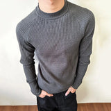 Pit Strip Design Men's Tees Long Sleeved Casual Knitting Round Collar Tops Slim Solid Color Male T-shirts Summer