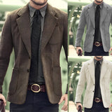 Men's Blazer 2 Button Classic Herringbone Jacket Steampunk Style Outerwear Winter Youth Clothes Suit for Men