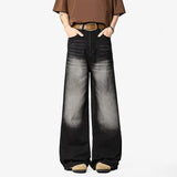 Korean Style Men's Jeans Washing Contrast Color Wide Leg Trousers Cleanfit Straight Loose Male All-match Denim Pants