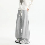 Men Casual Pants Spring Summer Straight Wide Leg Elastic Waist Patchwork Solid Color Plus Size Relaxed Fit Comfort Stretch Breat