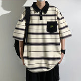 Summer Men POLO Shirt Trend Loose Clothing Students Short-sleeved T Shirt Tops Round Neck Five-quarter Sleeve Harajuku