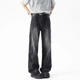 New Trendy Male Denim Pants Summer Fashion Tide Wahsed Straight Denim Pants Casual Lightning Pattern Design Trousers