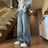 Men Denim Pants Elastic waist pull rope Straight Droop Vintage Loose Bottom Straight Wide Leg Casual Male Trousers Korean Style