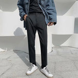 Spring Summer Fashion Mens Suit Trousers Casual Solid Color Pleated Pencil Pants For Men Trendy Slim Fit Straight Trousers