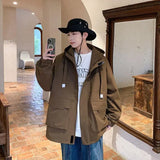 Outdoor jacket Streetwear Coffee Cargo Jacket Men Women Spring Harajuku Coat Korean Fashion Big Pocket Loose Casual 4Colors