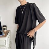 High-quality Ice Silk T Shirts for Men Short Sleeve Summer Half-high Collar Top Loose Korean Fashion Harajuku Mens T Shirts