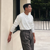 New Korean Trendy Men Henry Sweater Light Luxury Knitted Solid Color Long Sleeve Pullover Premium Quality Skin-friendly Knitwear