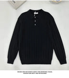 New British Retro Men Polo Neck Sweater Light Luxury Knit Loose Long Sleeve Pullover Casual Solid Color Premium Knitwear M-3XL