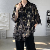 Personality Tassel Shirt Streetwear Fashion Short Sleeve Shirts Men's Casual Hip Hop Tops High Quality Loose Chic Shirt