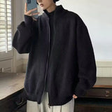 Y2K Knitted Cardigan Sweater Men Blue Long Sleeve Jumpers Jacket Turtleneck Patchwork Zipper Coat Male Korean Clothes