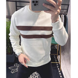 Men's Clothing Trendy Striped Simple Casual All Match Sweatshirt Y2K Autumn Round Neck Long Sleeve Loose Cotton Pullover Hoodie