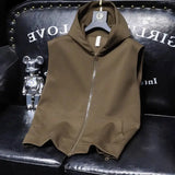 American Vintage  Simple Waistcoat Large-size Casual Loose Sleeveless Hooded Vest Men's Spring Autumn Versatile Vest Jacket Chic