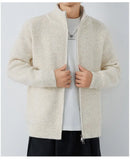 Autumn Men's Korean Zipper Cardigan Jacket Casual Stand Collar Solid Color Long Sleeve Sweater Premium Quality Knitted Outerwear