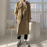 Korean Style Spring Trench Coat Man Streetwear Windbreaker Men Solid Business Casual Loose Sashe Fashion Long Overcoat 남성 트렌치코트