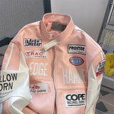 Pink american style jacket women autumn and winter fried street motorcycle pu leather jacket coat baseball high level clothes