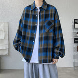 Long Sleeve Plaid Shirts Men Autumn Casual Loose Harajuku Vintage High Street Daily All-match Gentleman Camisa Plus Size 5XL-M