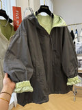 Design-sensory Zippers Trench Coat Both Sides Thin Hooded Jacket Korean 2025 Summer Spliced Jacket High-end Sunscreen Clothes