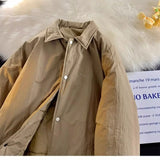 Thickened Winter Parkas Japanese Large Size Retro Workwear English Letters Padded Coat Loose Lapel Warm Button Up Coat