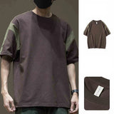 Summer Men's  Patchwork Short Sleeve O-Neck T-shirt High Street Fashion Cotton Tee Shirts New Oversized Y2K Vintage Tops