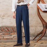 Luxury Naples Slim High Waist Denim Pants Fashion Navy American Retro Premium Elegant Jeans Men's Leisure Commuting Trousers