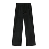 Men Clothing Spring Autumn Ice Silk Pleated Wide Leg Pants Elastic Waist Causal Loose Straight Trousers For Male