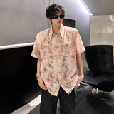 Pink Butterfly Tassel Shirt Men Front Pocket Summer Loose Casual Floral Short Sleeve Shirts Oversize Streetwear Boy Girl Blouses