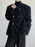 American Elegant Blazer Coat Autumn Winter High-end Wool Suit Men's Korean Style Loose Double-breasted Suit Vintage Jacket Chic