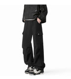 Black Casual Pants Men Fashion Retro Pocket Cargo Pants Men Japanese Streetwear Hip-hop Loose Straight Pants Mens Trousers