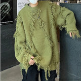 Ripped Tassel Sweater Men Women Streetwear Pullovers Men's Sweater Harajuku Fashion Hip Hop Fringed Knitted Round Neck Sweaters
