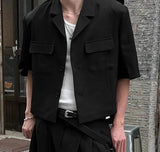 Men Blazer Solid Color Lapel Short Sleeve Button Pockets Casual Suits Men Streetwear Fashion Leisure Blazer S-5XL