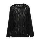 Mens Y2k Hollow Out Outfits See-Through Knit Shirts New Summer Fashion All-Match Casual Geometric Vintage Loose Smock Tops