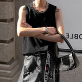 Vintage Striped Ribbed Tank Tops Men Streetwear Fashion Solid Color O Neck Sleeveless Vest For Mens Summer Casual Slim Camisoles