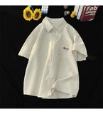 Gmiixder Bubble Yarn Embroidered Shirt Short-sleeved Summer Thin Breathable Quick-drying Beach Shirt Couple Half-sleeved Jacket