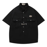 Mens Y2k Waffle Metal Button Shirt High Quality Soft Casual Comfortable Daily Hip Hop College Style Tops Unisex Summer New Style