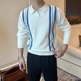 New British Business Casual Men Polo Shirt Light Luxury Patchwork Slim-fit Knitted Short Sleeve T-shirts Leisure Breathable Tops