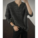 2025 New Fall Mens Long Sleeve Tshirt Soft Comfortable Casual Knitted Shirt V Neck Top Fashion Mens Clothing Teen Boys Clothing