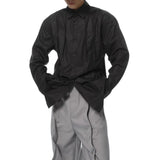 Dark Style Niche Design Shirt Pleated High-End Shirt Autumn New Japanese Harajuku Style Solid Color Casual Y2k Tops For Men