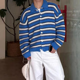 American Striped Cardigan Coat Light Luxury Knitted Lapel Long Sleeve Men Sweater Jackets Autumn Leisure Premium Knitwear M-3XL
