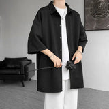 Spring Summer Loose Jacquard Shirt Mens Short Sleeve Lapel Casual Tops Korean Style Fashion Clothing For Men Streetwear 5XL-M