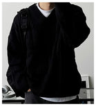 New American Retro Men Jacquarded Sweater Casual V Neck Solid Color Long Sleeve Knitwear Premium Quality Knitted Pullovers M-2XL