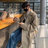 Autumn Trench Coat Men Oversized Fashion Khaki Black Long Coat Men Streetwear Korean Loose Windbreaker Jacket Mens Overcoat