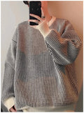 New Japanese Trendy Men Sweater High Street Patchwork Knitted O Neck Long Sleeve Pullover Casual Loose Premium Quality Knitwear