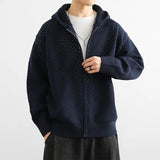 Autumn Men's Casual Cardigan Zipper Simple Knitwear Loose Solid Knit Outerwear Hooded Knitted Coat Male