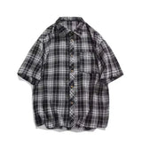 Summer Short Sleeved Shirt Men Retro Plaid Shirt Men Streetwear Korean Loose Casual Shirt Man Fashion Shirts Large Size 4XL