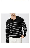 British Retro Patchwork Men Polo Sweater Luxury Trendy V Neck Knit Solid Color Pullovers Leisure Slim Long Sleeve Knitwear M-3XL