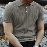 Summer Knit Men's Polo Shirt Business Casual Striped Lapel Short Sleeve Henry Shirt T-shirt Comfortable Men's Clothing