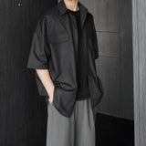 High Quality Solid Pockets Shirts Black Blouses Summer Korean Smooth Short Sleeve Shirt Streetwear Oversize Cargo Shirts
