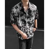 Summer Short Sleeved Shirt Men Fashion Retro Black Tie Dye Shirt Men Streetwear Korean Loose Printed Shirt Mens Hawaiian Shirts