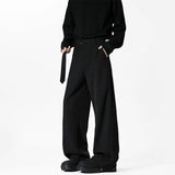 Grey Belt Suit Pants Men Fashion Society Mens Black Dress Pants Korean Loose Wide Leg Pants Mens Office Formal Trousers M-3XL